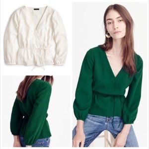 NWT J.CREW Drapey Faux Wrap V-Neck Top Blouse Tie Waist Ivory Off White 6 fits 4
